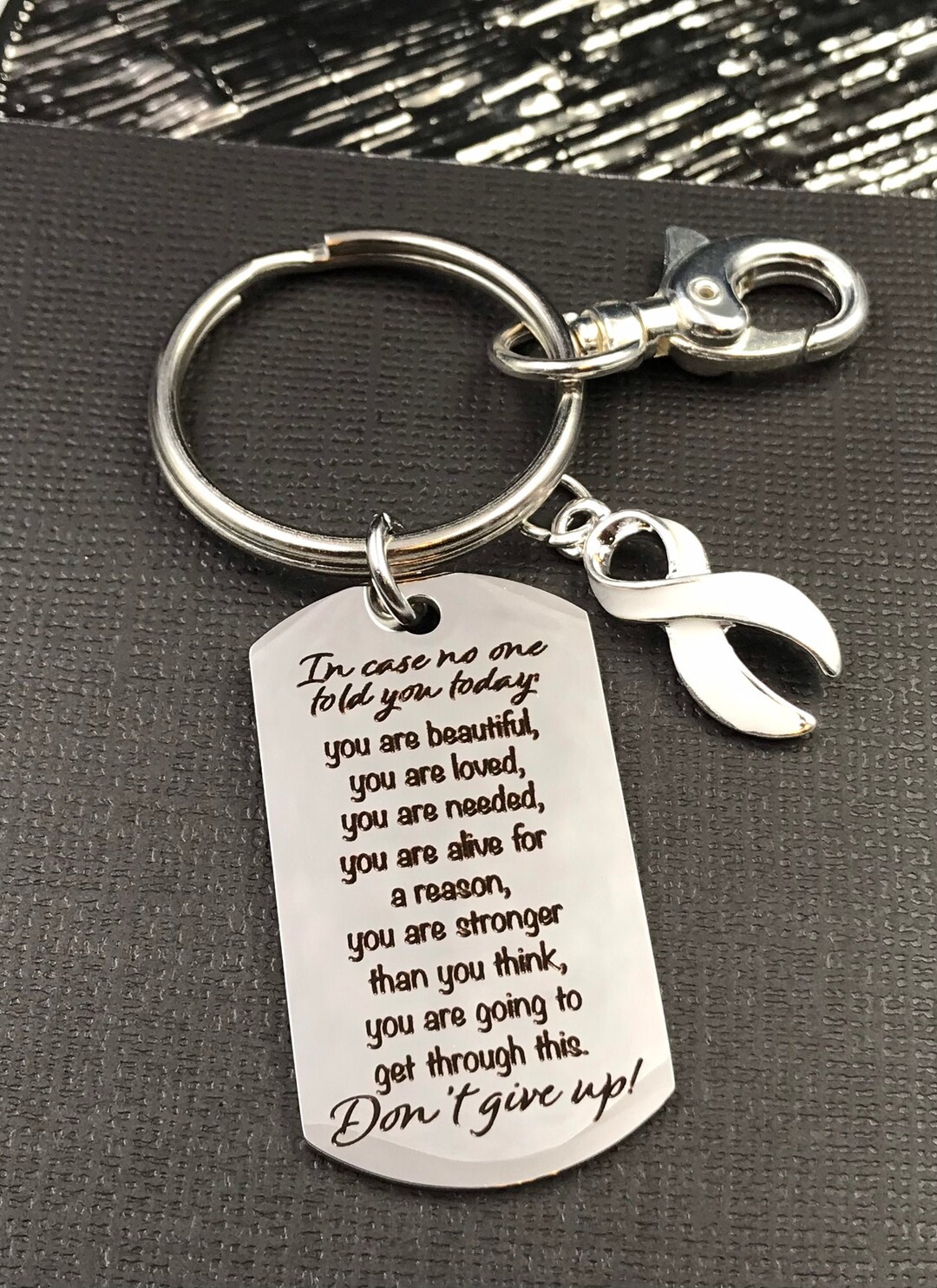 White Ribbon Keychain / Encouragement Quote / Lung Cancer Etsy