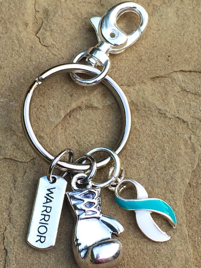 Teal and White Ribbon Keychain / Boxing Glove Warrior / Etsy