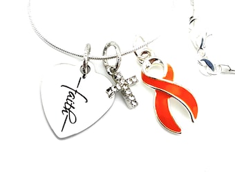 Collar de lazo naranja: sobreviviente de cáncer de riñón, leucemia, esclerosis múltiple, guerrero de la EM, conciencia del síndrome de Prader-Willi: collar de fe