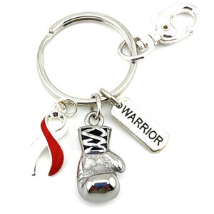 Boxing Glove Keychain Warrior / Red and White Ribbon Aplastic Anemia ...