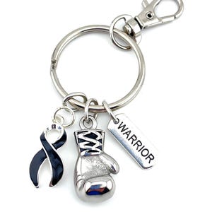Boxing Glove, Warrior Black Ribbon Keychain / Melanoma Survivor / Skin Cancer Awareness / Chemo Surgery Gift / Narcolepsy