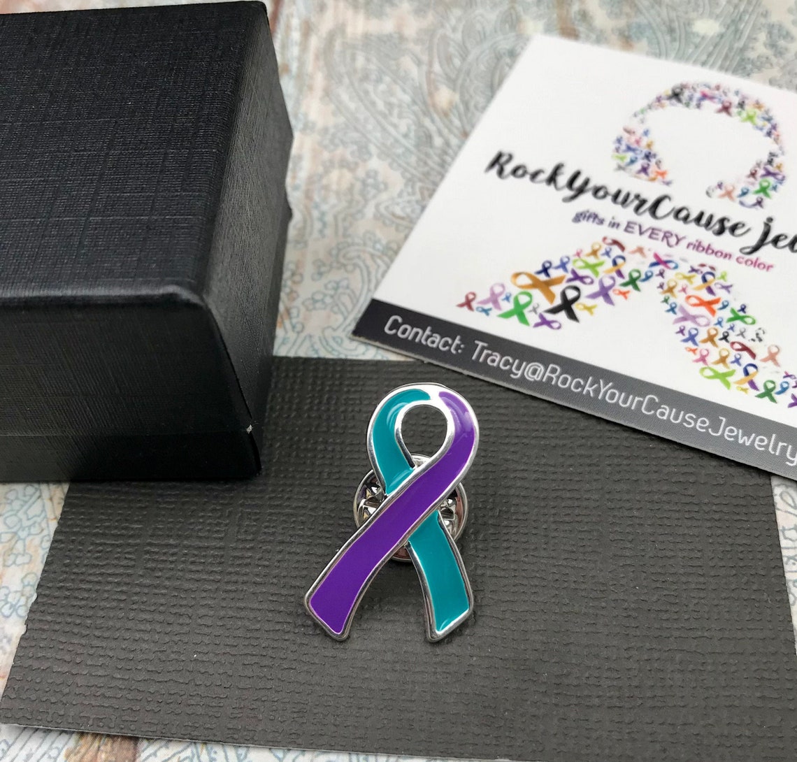 Teal and Purple Ribbon / Lapel Hat Pin / Suicide Prevention Awareness ...