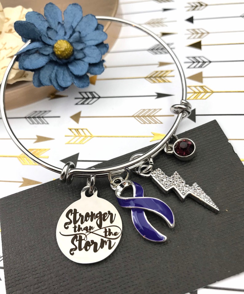 Violet Purple Ribbon Charm Bracelet Stronger Storm Hodgkin/'s Lymphoma Survivor Awareness Bracelet Cancer Survivor