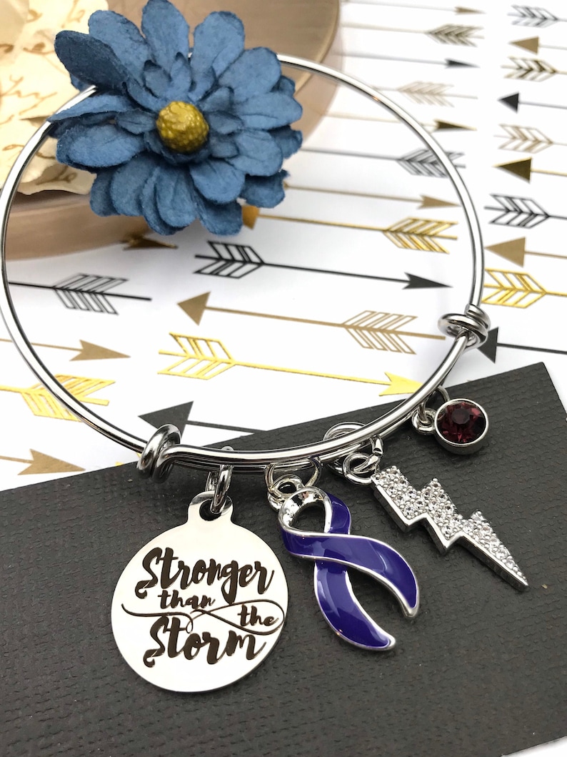 Violet Purple Ribbon Charm Bracelet Stronger Storm Hodgkin/'s Lymphoma Survivor Awareness Bracelet Cancer Survivor