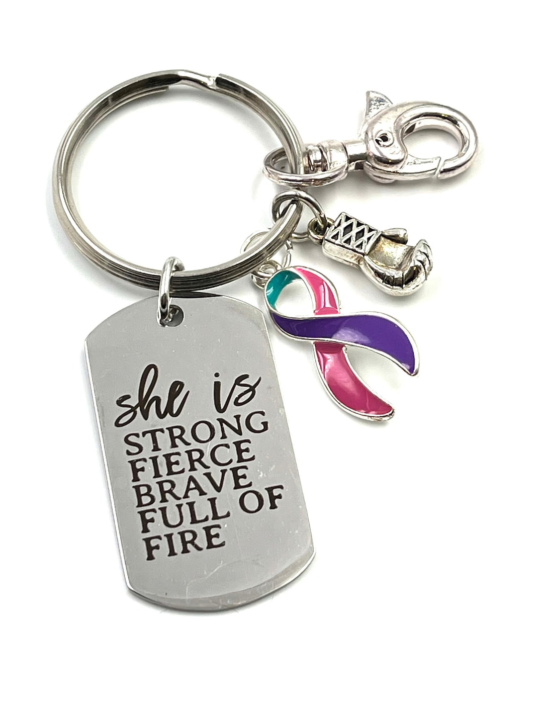 Thyroid Cancer Survivor Awareness Gift Encouragement Quote Key Chain