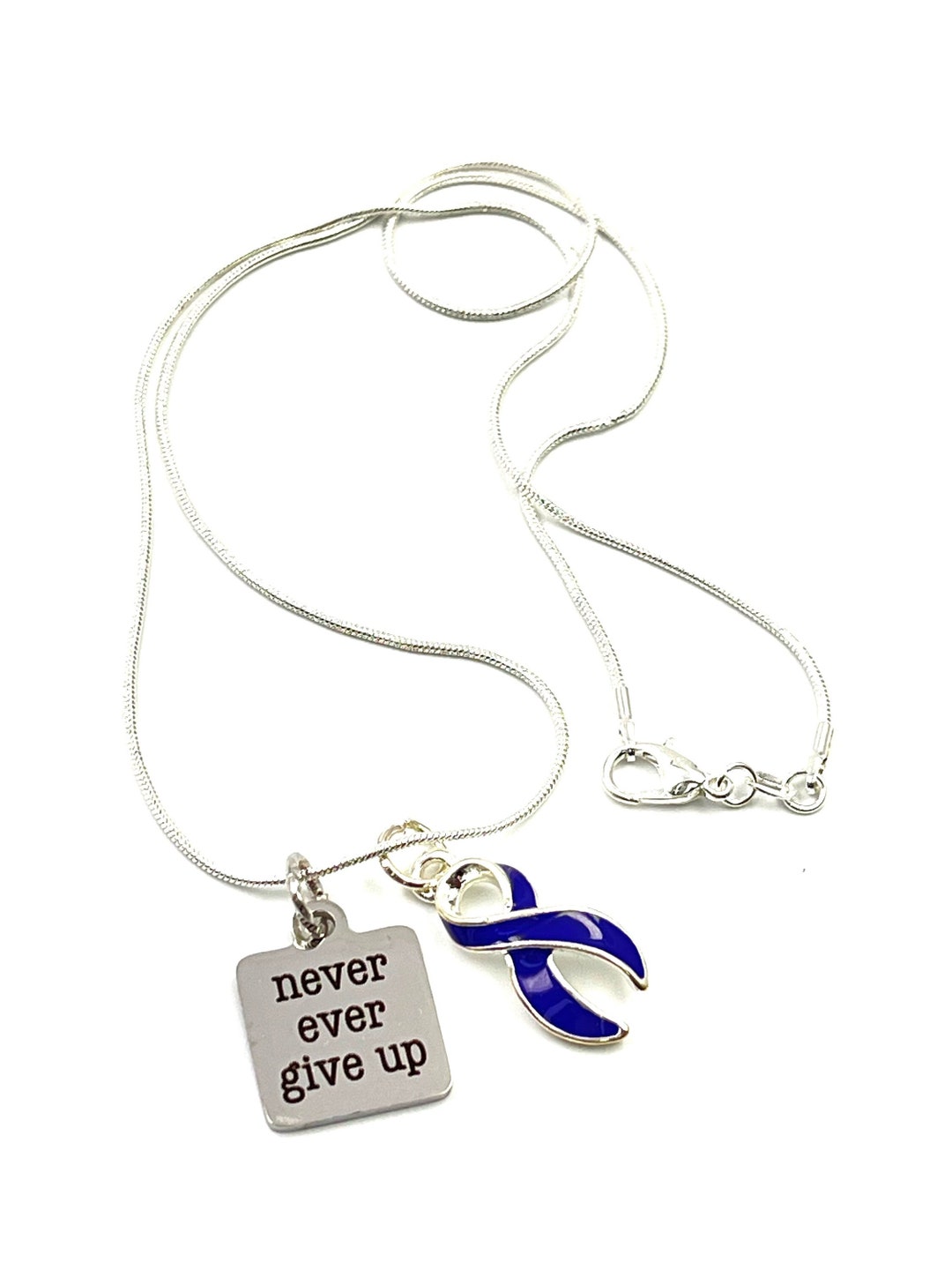 Navy Blue Ribbon Never Give up Necklace Chronic Fatigue Syndrome ...