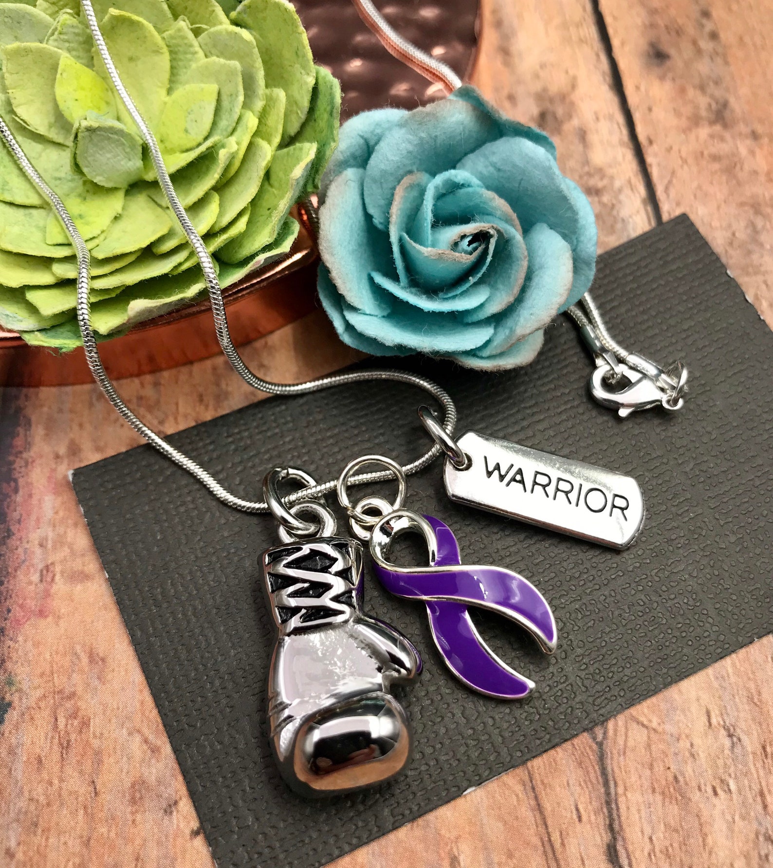 Purple Ribbon Boxing Glove Necklace Epilepsy Fibromyalgia Etsy