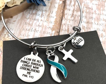 Pick ANY Ribbon Color / Phil 4:13 I Can Do All Things Through Christ / Cancer Survivor, Chronic Illness Awareness Gift