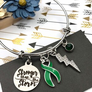 Green Ribbon Charm Bracelet / Adrenal Cancer, Cerebral Palsy, Mental Illness , Mitochondrial disease, Gastroparesis Stronger than Storm image 3