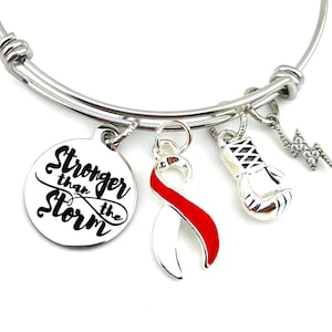 Stronger than the Strorm Red and White Ribbon Bracelet - Aplastic Anemia, DVT, Head and Neck Cancer, Oral Cancer and Squamous Cell Carcinoma