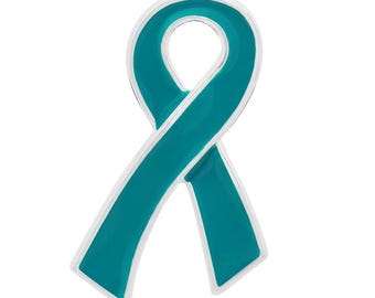 Teal Ribbon / Lapel Hat Pin / Ovarian Cancer Survivor / Myasthenia Gravis, Trigeminal Neuralgia, Polycystic Kidney Disease PKD PCOS