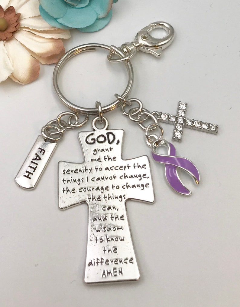 Serenity Prayer Keychain / Light Purple Ribbon / Epilepsy Etsy