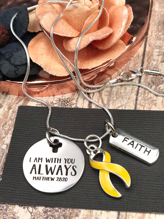 Yellow Ribbon Necklace I Am With You Always Matthew 28 20 Etsy