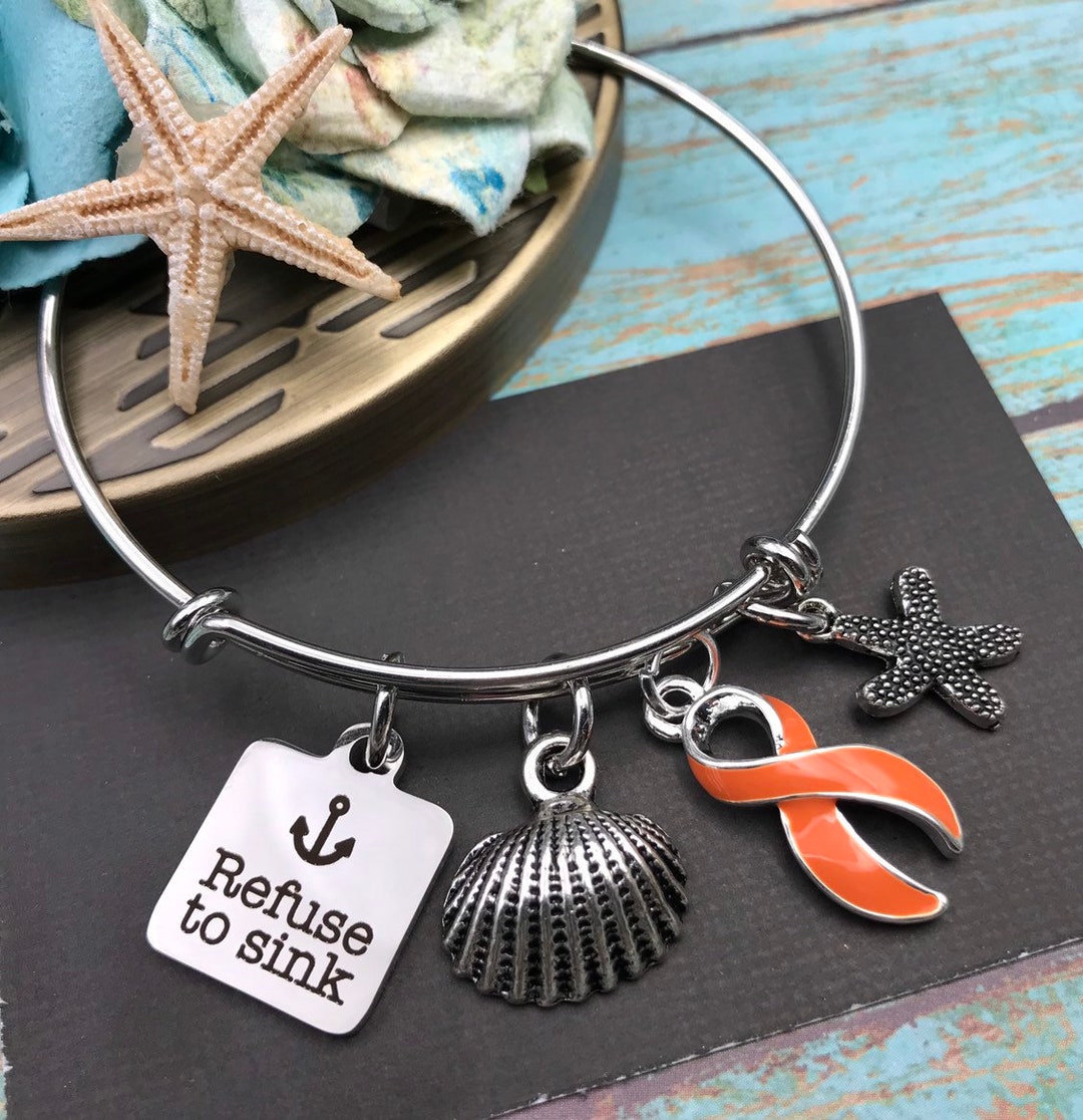 Multiple Sclerosis Awareness Jewelry - Orange Ribbon Charm Bracelet ...