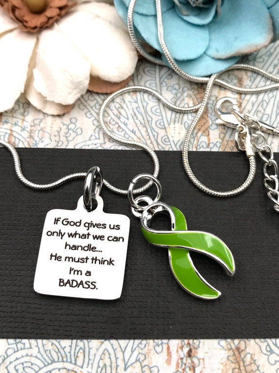 Lime Green Ribbon Awareness Necklace If God Gives Us What We Can