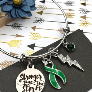 Green Ribbon Charm Bracelet / Adrenal Cancer, Cerebral Palsy, Mental Illness , Mitochondrial disease, Gastroparesis Stronger than Storm image 4