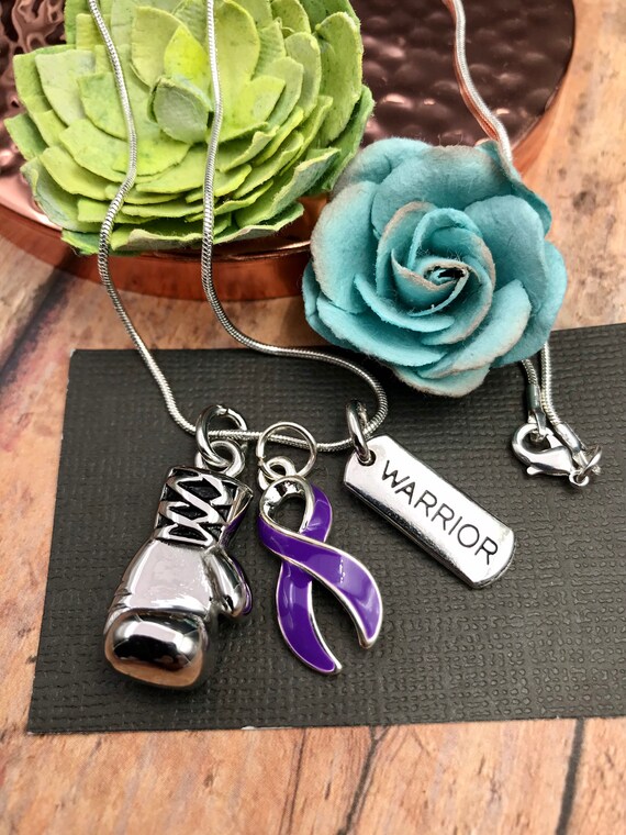 Purple Ribbon Boxing Glove Necklace Epilepsy Fibromyalgia Etsy