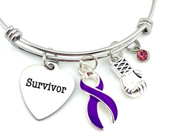 Purple Ribbon Survivor Charm Armband - Bauchspeicheldrüsenkrebs Überlebender, Pankreatitis, Lupus, Migräne, Sarkoidose, Chronische Krankheit Spoonie Geschenk