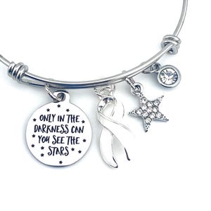 White Ribbon Bracelet or Necklace / Only in Darkness can you See Stars / Postpartum Depression, Lung Cancer, Emphysema, Scoliosis Jewelry