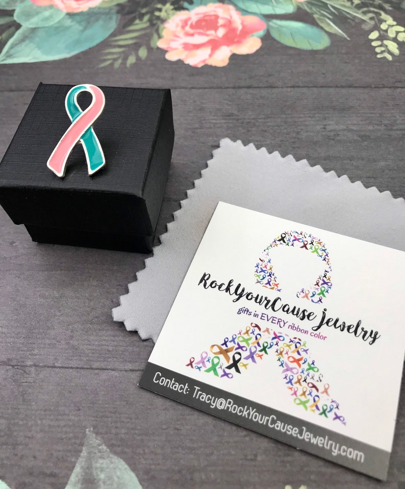 BRCA2 Previvor Cancer Survivor Awareness BRCA1 Wedding Accessory Pink and Teal Ribbon Lapel Hat Pin BRCA