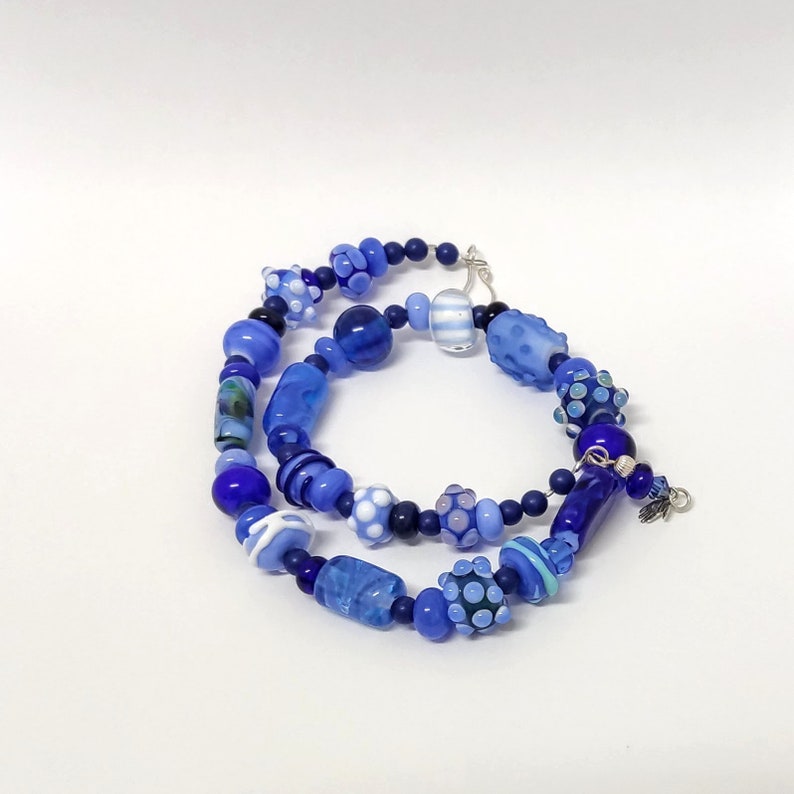 Blue Glass Bead Necklace Original Lampwork Beads Statement Etsy