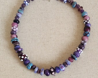 Purple glass bead necklace, original lampwork beads, statement necklace, jewelry from Israel