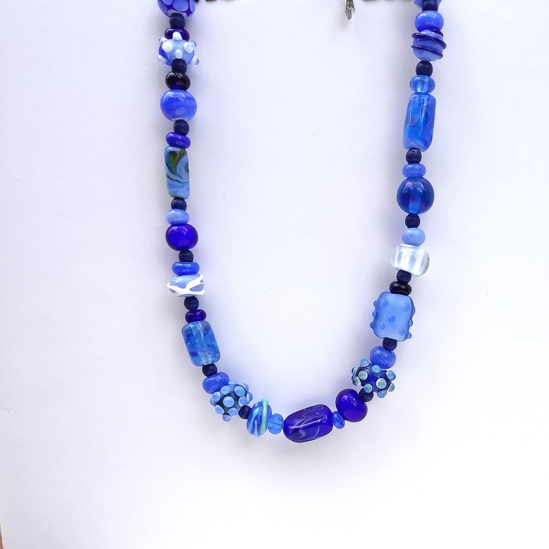 Blue Glass Bead Necklace Original Lampwork Beads Statement Etsy