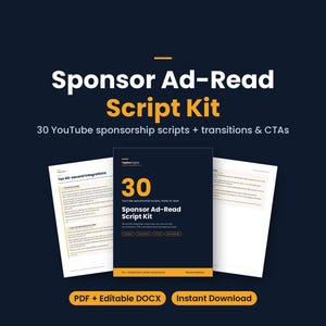 YouTube Sponsor Script Template, Ad Read Scripts for Creators, Sponsorship Integration Kit, Influencer Ad Script, Content Creator Template