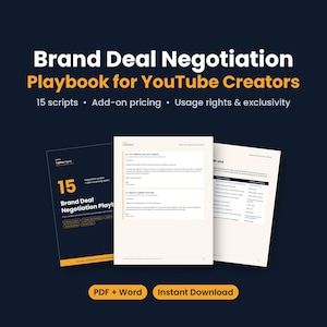 Brand Deal Negotiation Playbook, YouTube Sponsorship Scripts, Rate Negotiation Guide, Content Creator Business Template, Influencer Pricing