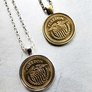 FREEDOM COIN NECKLACE American Eagle Coin Token Pendant Brass Copper Silver