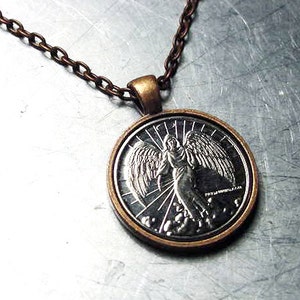 GUARDIAN ANGEL NECKLACE Pendant Angel Coin Token set in Silver / Copper / Brass image 3