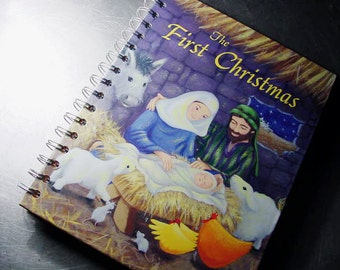 JOURNAL FIRST CHRISTMAS Nativity Scapbook Recycled Upcycled Altered