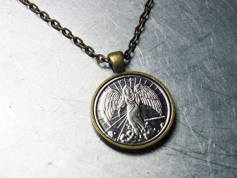 GUARDIAN ANGEL NECKLACE Pendant Angel Coin Token set in Silver / Copper / Brass image 4