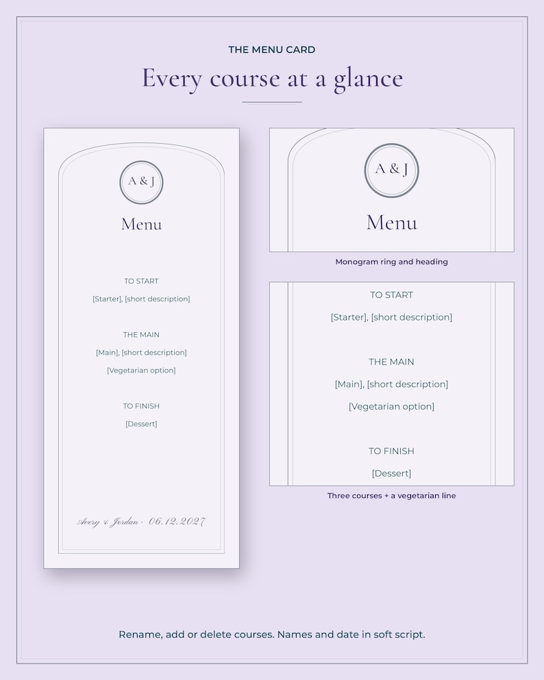 Opaline Menu Modèle de menu opaline, menu de mariage irisé, menu Canva 4x9 ...
