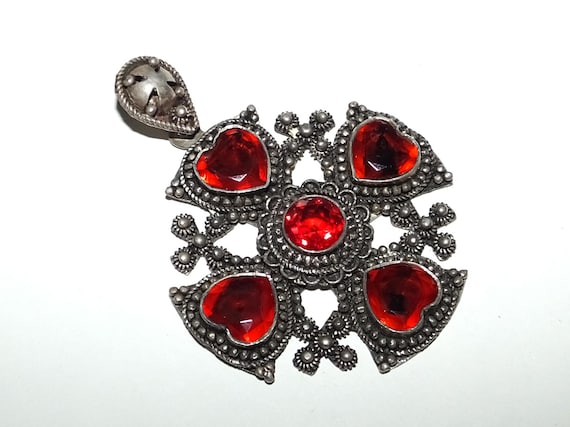 Vintage Ruby Red Crystal Paste Heart Shaped Five … - image 1