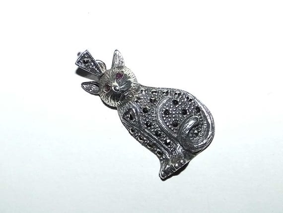 Vintage Siamese Oriental Kitty Cat Marcasite Sterling 925 Pendant