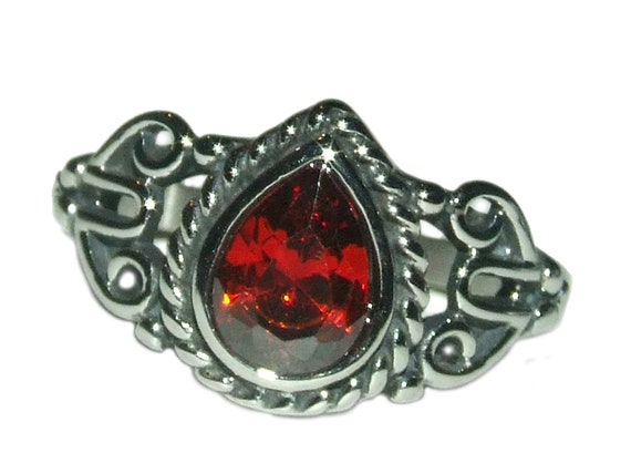 Vintage 90s Style Boho Goth Grunge Ruby Red CZ Pe… - image 2