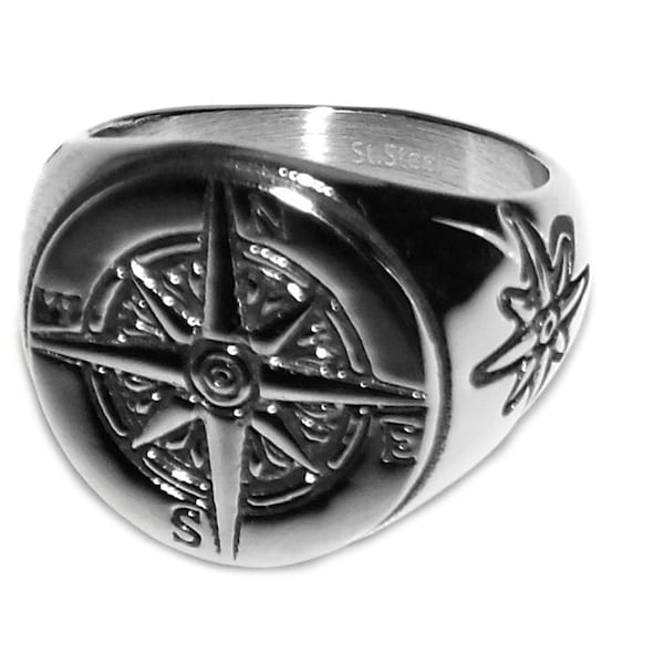 CLEARANCE Vintage 90s Style Boho Grunge Travelers Compass Wanderlust GENUINE STAINLESS Steel Non Tarnish Water Resistant Unisex Ring