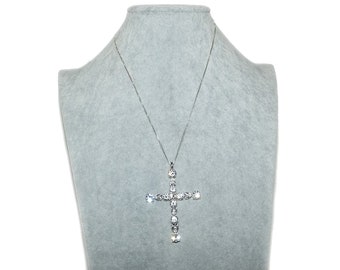 Vintage Large Sterling CZ Cross Pendant Necklace 18"