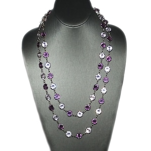 Antique Vintage Art Deco Two Tone Amethyst Lilac Purple Crystal Paste Open Back Bezel Flapper Length Necklace