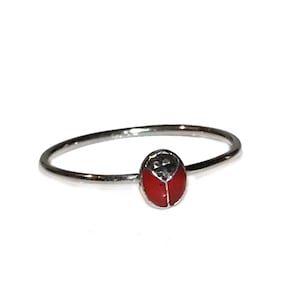 Vintage 90s Style Boho Hippie Tiny Ladybug Enamel Sterling 925 Ring