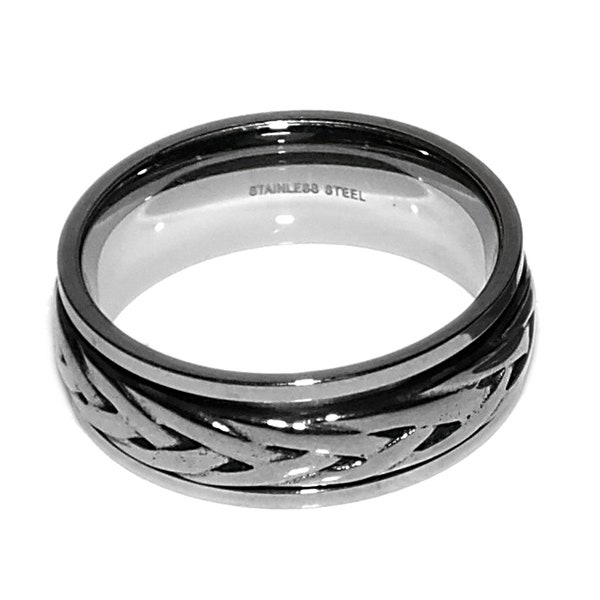 Vintage 90s Style Goth Grunge Spinner GENUINE STAINLESS STEEL Non Tarnish Unisex 7mm Eternity Band Ring