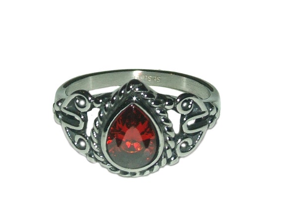 Vintage 90s Style Boho Goth Grunge Ruby Red CZ Pe… - image 1