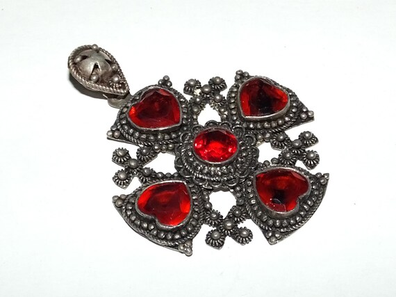 Vintage Ruby Red Crystal Paste Heart Shaped Five … - image 4