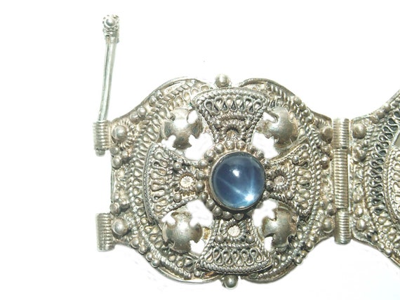 Vintage Blue Star Sapphire Paste Cabochon Jerusal… - image 7