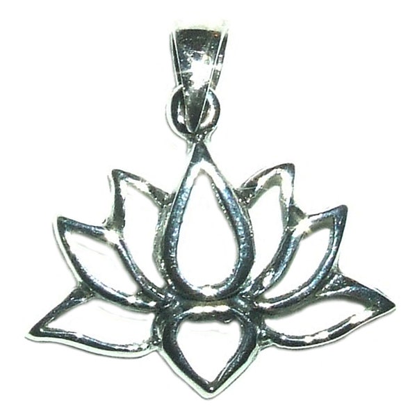 CLEARANCE Vintage 90s Style Boho Goth Grunge Egyptian Lotus Flower Open Cut Out Sterling Silver 925 Pendant