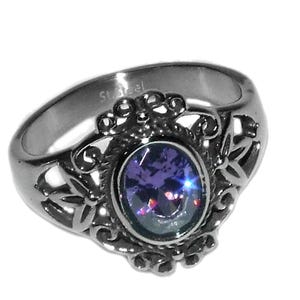 Vintage 90s Style Boho Goth Grunge Amethyst Purple CZ Bali Style Filigree GENUINE STAINLESS Steel No Tarnish Unisex Ring