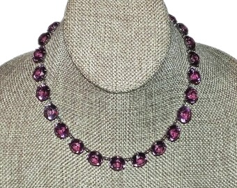Antique Vintage Art Deco Purple Amethyst Paste Open Back Bezel Sterling Riviere Choker Necklace 15" Large 11 mm Stones
