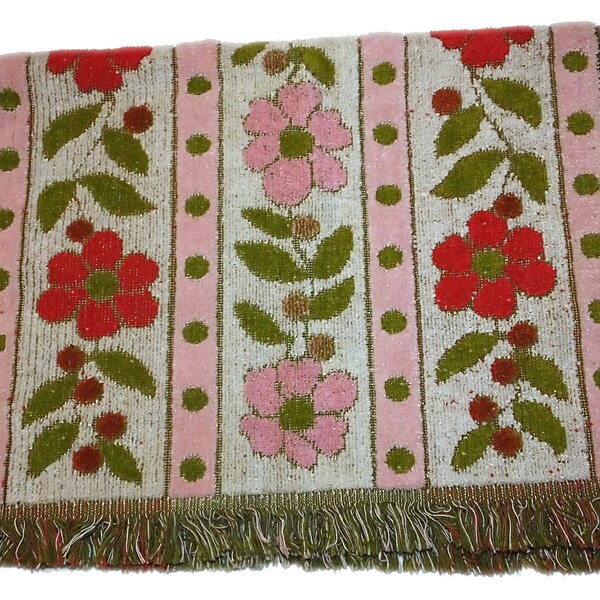 Vintage 70s Cannon Royal Family Mod Flower Pink Avocado Green Decorative Hand Towel