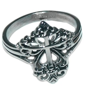 Vintage 90s Style Goth Gothic Victorian Cross GENUINE Stainless Steel Non Tarnish Ring